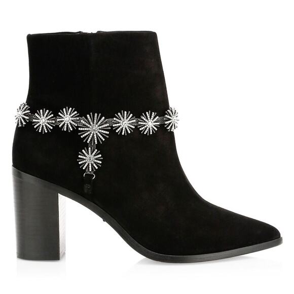 Schutz Teia Embellished Harness Suede Black Ankle Boots Size 6.5 - Picture 1 of 16